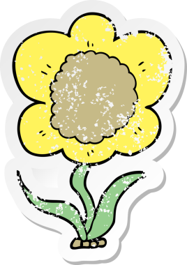 Bir insan tarafından çizilmiş karikatür çiçeğinin sıkıntılı çıkartması