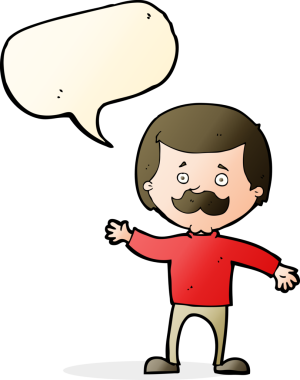 Çizgi film babası bir insan tarafından çizilmiş konuşma balonuyla el sallıyor.