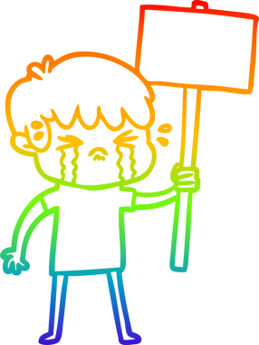 Gökkuşağı gradyan çizimi bir insan tarafından çizilmiş ağlayan bir çizgi çocuk çizimi