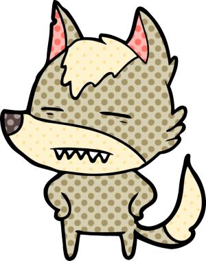 Bir insan tarafından çizilen dişleri gösteren bir kurt çizgi filmi.