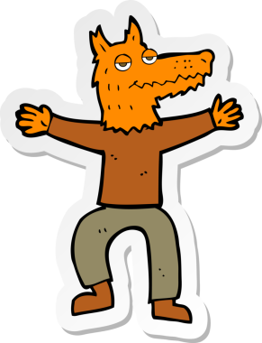 Bir insan tarafından çizilmiş tilki adamın çıkartması.