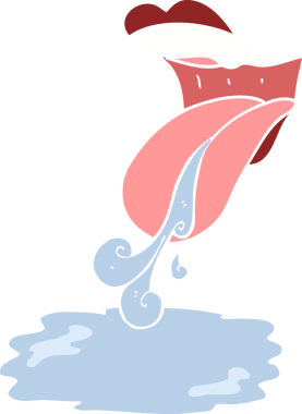 Bir insan tarafından çizilen ağız salyalarının düz renk çizimi