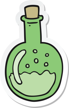 Bir insan tarafından çizilmiş karikatür iksiri çıkartması.