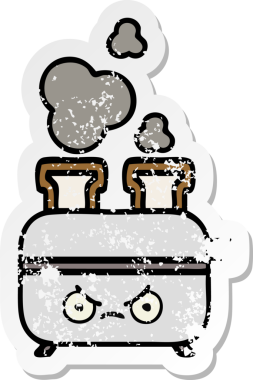 Bir insan tarafından çizilmiş bir ekmek kızartma makinesinin hüzünlü çıkartması.