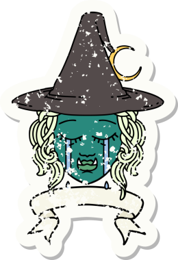 Retro Dövme Tarzı Bir insan tarafından çizilmiş yarı ork cadı yüzü ağlıyor