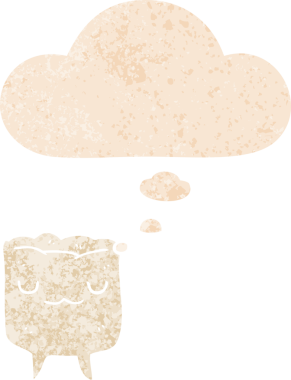 Düşünce baloncuğu ve grunge ile çizgi film dişleri bir insan tarafından çizilmiş rahatsız edilmiş retro dokuma tarzı