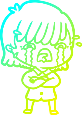 Bir insan tarafından çizilmiş ağlayan bir çizgi film kızı çizimi.