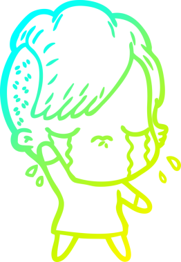 Bir insan tarafından çizilmiş ağlayan bir kızın soğuk çizgi çizimi.