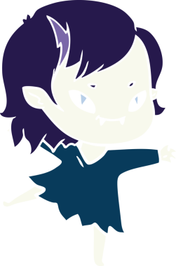 Bir insan tarafından çizilmiş düz renkli çizgi film arkadaş canlısı vampir kız.