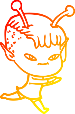 Bir insan tarafından çizilmiş sevimli bir uzaylı kız çizgi çizimi.