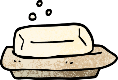 Grunge desenli çizgi film sabunu ve bir insan tarafından çizilmiş yemek.