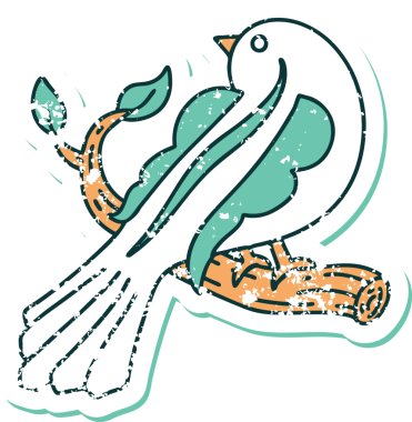 Bir insan tarafından çizilmiş bir daldaki kuşun sembolik dövmesi.