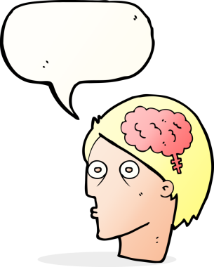 Bir insan tarafından çizilmiş, beyin sembollü çizgi film kafası.