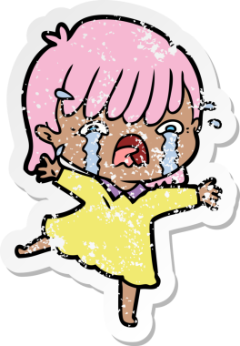 Bir insan tarafından çizilmiş, ağlayan bir çizgi film kızının sıkıntılı çıkartması.