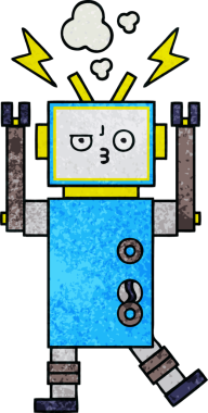 Bir insan tarafından çizilmiş bir robotun retro grunge dokusu