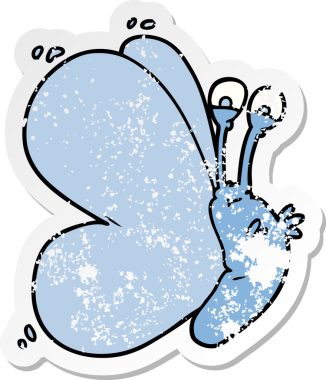 Bir insan tarafından çizilmiş komik bir kelebeğin sıkıntılı çıkartması.