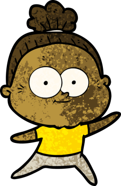 Bir insan tarafından çizilmiş mutlu yaşlı kadın çizgi filmi.