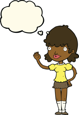 Bir insan tarafından çizilmiş düşünce balonlu bir kadın.