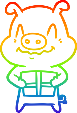 Gökkuşağı gradyan çizimi. Sinirli bir domuz çizimi. Bir insan tarafından çizilmiş.