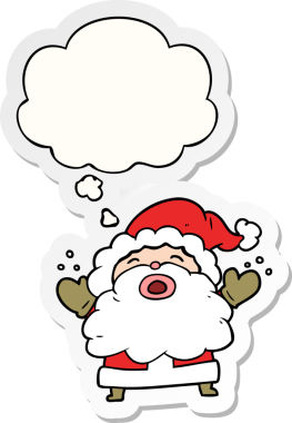 Düşünce baloncuğuyla bağıran Noel Baba çizgi filmi bir insan tarafından çizilmiş çıkartma gibi.