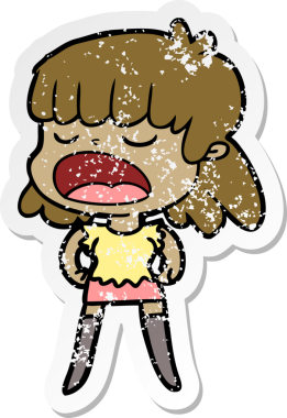 Bir insan tarafından yüksek sesle çizilmiş karikatür kadının sıkıntılı çıkartması.