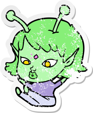 Bir insan tarafından çizilmiş güzel uzaylı bir kızın sıkıntılı çıkartması.