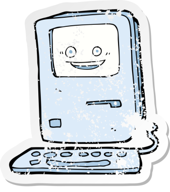 Bir insan tarafından çizilmiş eski bir bilgisayarın gerilimli çıkartması.