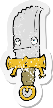 Bir insan tarafından çizilmiş bıçak çizgi film karakterinin gerilimli retro yapıştırması.