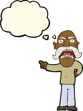 Bir insan tarafından çizilmiş düşünce baloncuğu olan kızgın yaşlı bir adam.