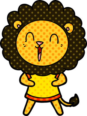 Bir insan tarafından çizilmiş gülen aslan çizgi filmi.