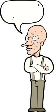 Bir insan tarafından çizilmiş konuşma baloncuğu olan yaşlı bir adam.