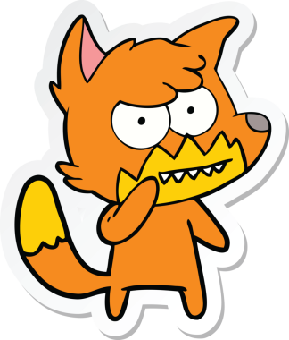 Bir insan tarafından çizilmiş sırıtan tilki çizgi filminin çıkartması