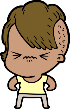 Çizgi film, bir insan tarafından çizilmiş sinirli hippi kız.