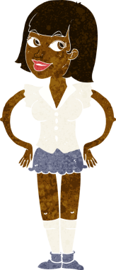 Bir insan tarafından çizilmiş kalçaları olan çizgi film kadını.