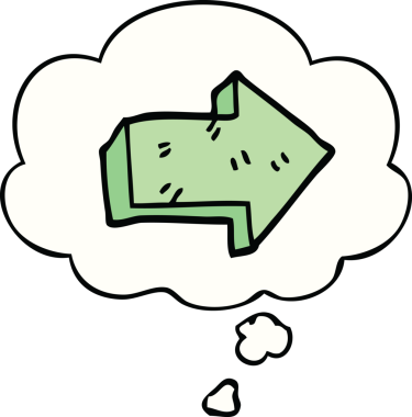 Bir insan tarafından çizilmiş düşünce balonlu bir ok.