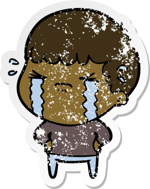 Bir insan tarafından çizilmiş ağlayan bir karikatürcünün sıkıntılı çıkartması.