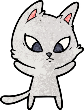 Bir insan tarafından çizilmiş kafası karışmış çizgi film kedisi.