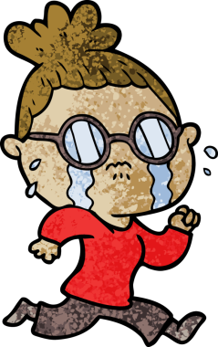 Bir insan tarafından çizilmiş gözlüklü, ağlayan bir kadın.