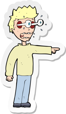 Bir insan tarafından çizilmiş gözleri dışarı fırlayan bir karikatürcünün çıkartması.