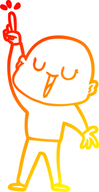 Bir insan tarafından çizilmiş mutlu, kel bir adamın sıcak çizgi çizimi.