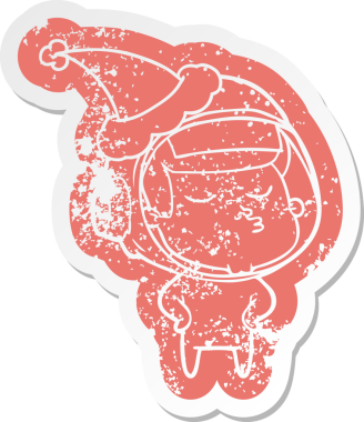 Bir insan tarafından çizilmiş Noel Baba şapkası giyen kendine güvenen bir astronotun garip bir karikatürü.