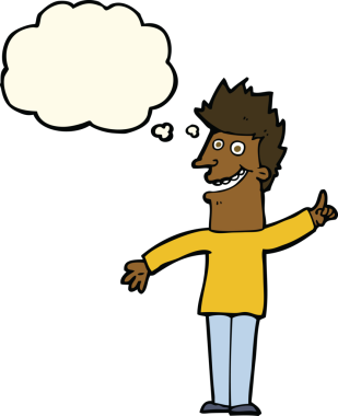 Bir insan tarafından çizilmiş düşünce balonlu mutlu adam çizgi filmi.