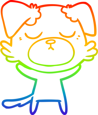 Gökkuşağı gradyan çizimi. Bir insan tarafından çizilmiş şirin bir köpek çizimi.