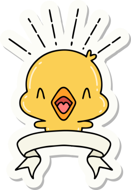 Bir insan tarafından çizilmiş dövme stili şarkı söyleyen piliç çıkartması.