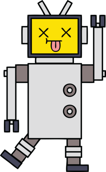 Bir insan tarafından çizilmiş sevimli bir robot karikatürü.