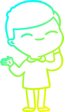 Bir insan tarafından çizilmiş utangaç, gülümseyen bir çocuğun çizimi.