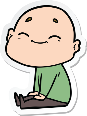 Bir insan tarafından çizilmiş mutlu, kel bir adamın çıkartması.