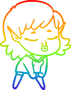 Gökkuşağı gradyan çizgisi bir insan tarafından çizilmiş güzel bir elf kızı çizimi