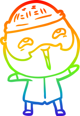 Bir insan tarafından çizilmiş mutlu sakallı bir adamın çizgi çizimi.