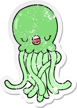 Bir insan tarafından çizilmiş karikatür denizanasının sıkıntılı çıkartması.